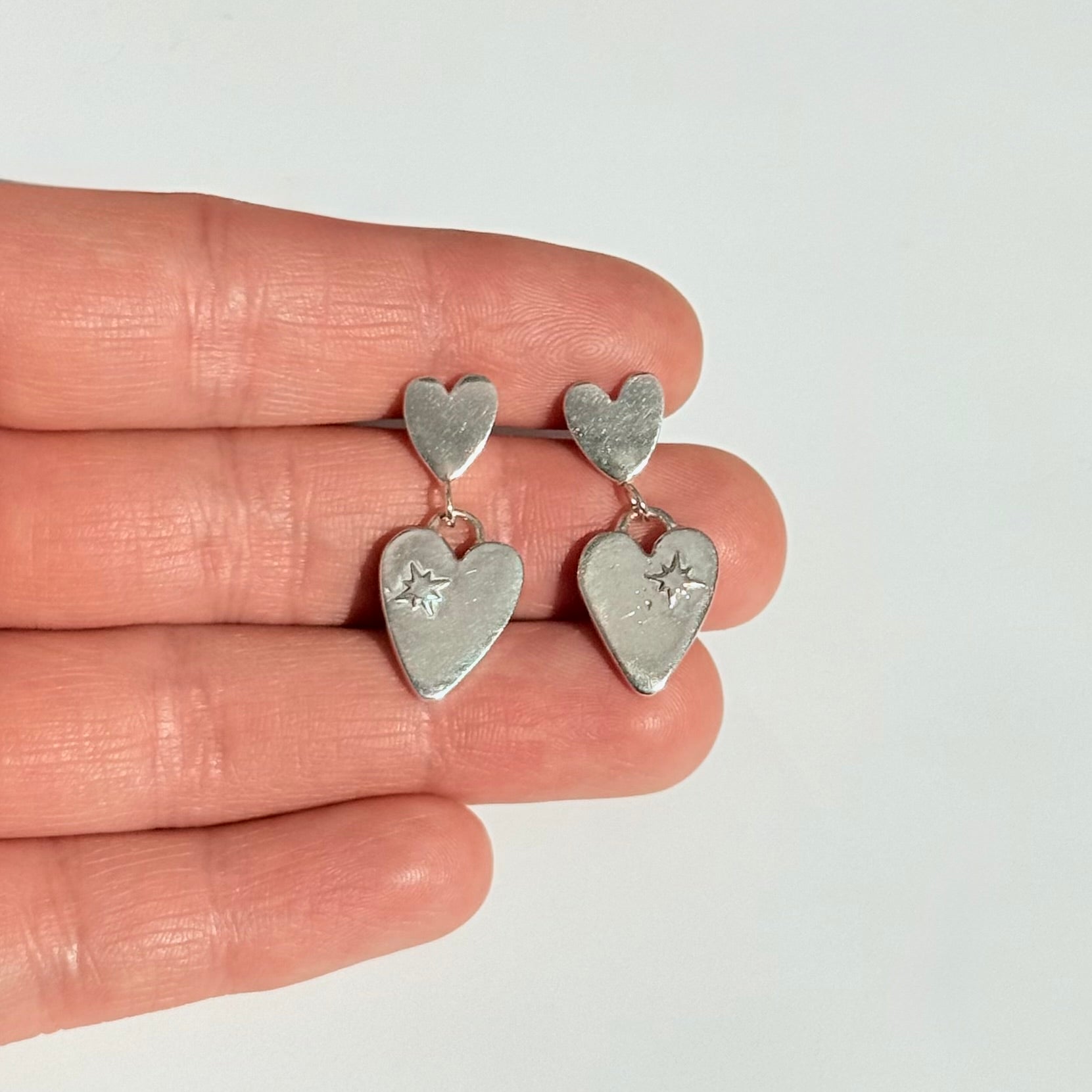 Double Heart Dangle Studs