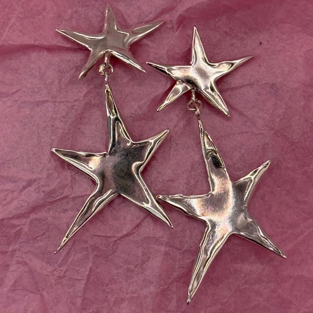 Double Wonky Star Dangle Studs
