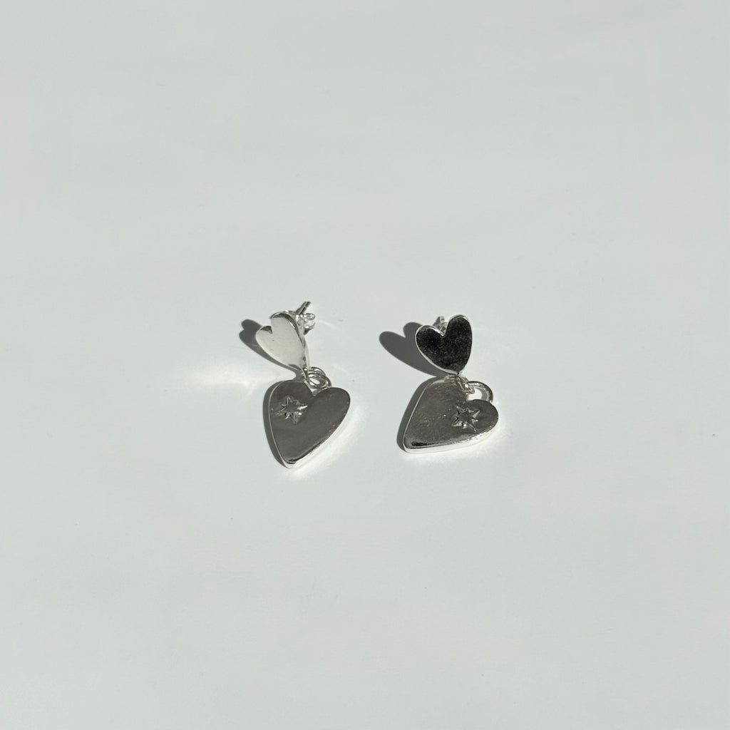 Double Heart Dangle Studs